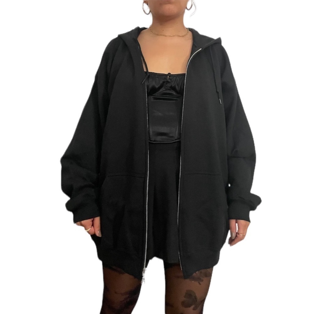 Oversized Black Hoodie Full Front Zip